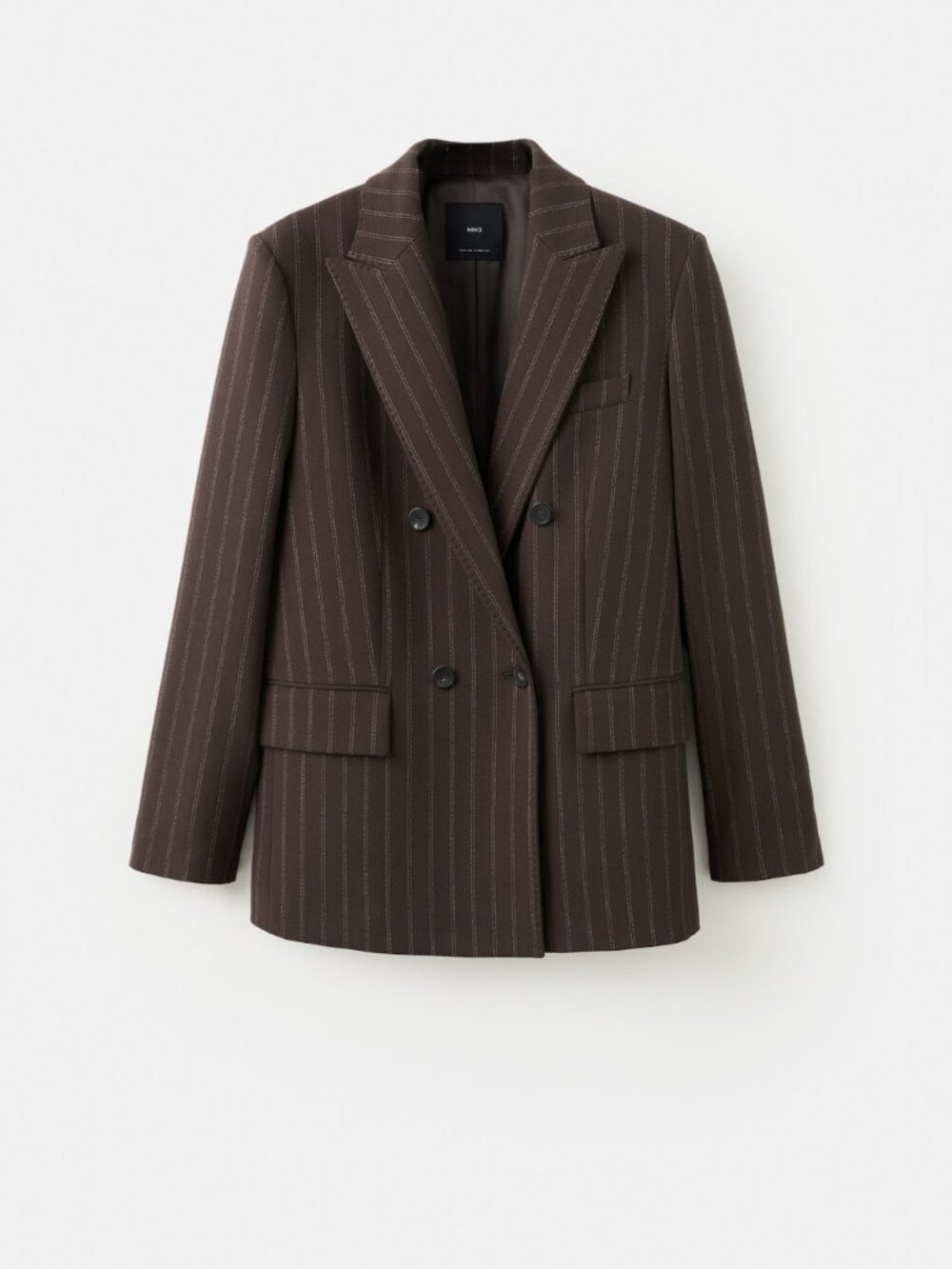 Double-breasted pinstripe suit jacket